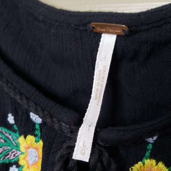 Free People Long Sleeve Black Dress with Colorful Floral Embroidery Size Large - Picture 6 of 6